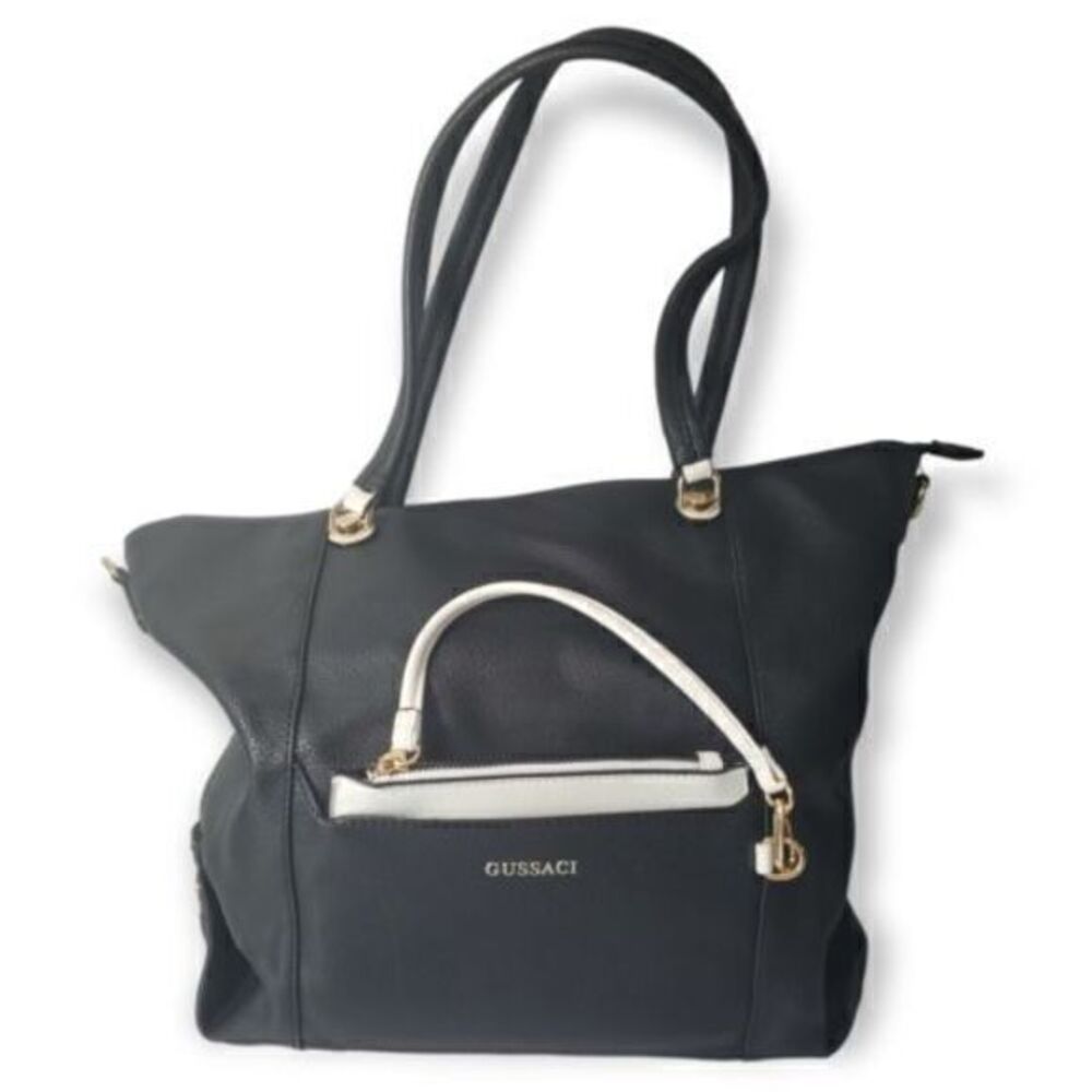 Large Gussaci Shoulder Tote Bag W/ Removable Strap & Detachable Wristlet